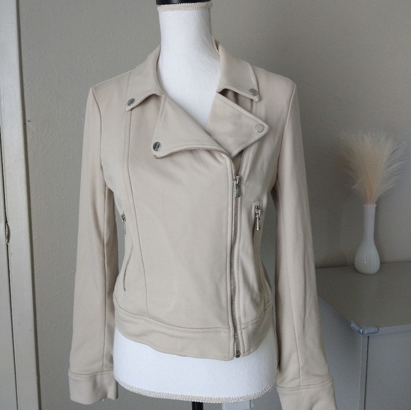 Tahari Knit Cream Moto Jacket - Picture 8 of 12